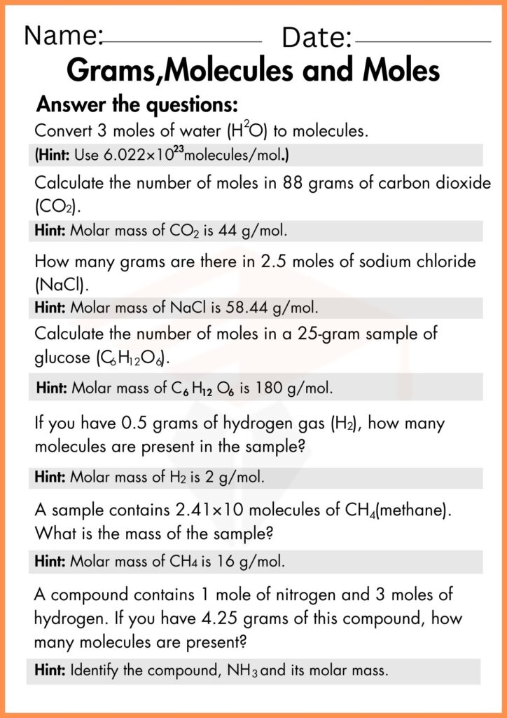 Image showing Grams molecules and moles worksheets
