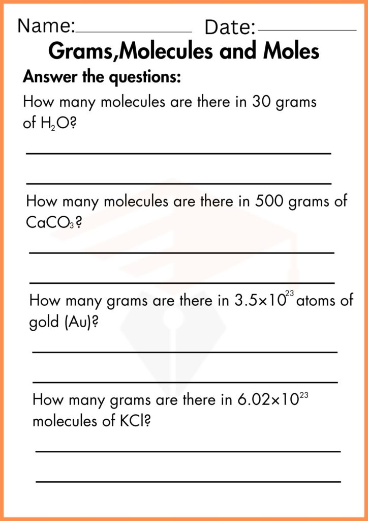 Image showing Grams molecules and moles worksheets
