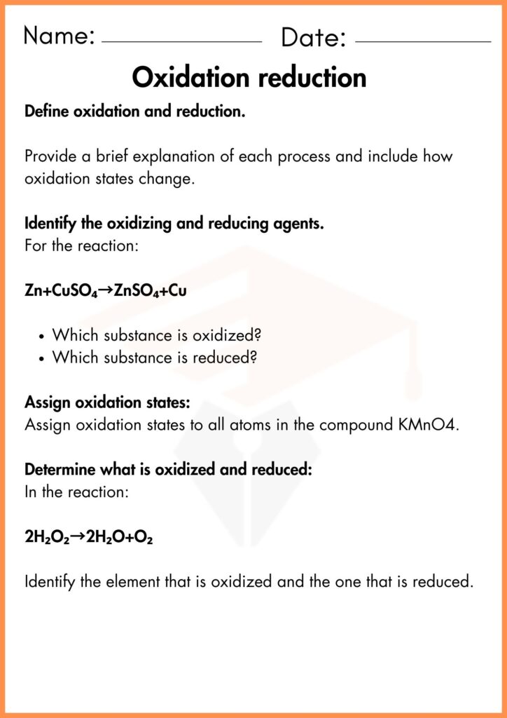  image showing 
Answer the questions Oxidation reduction worksheet 1