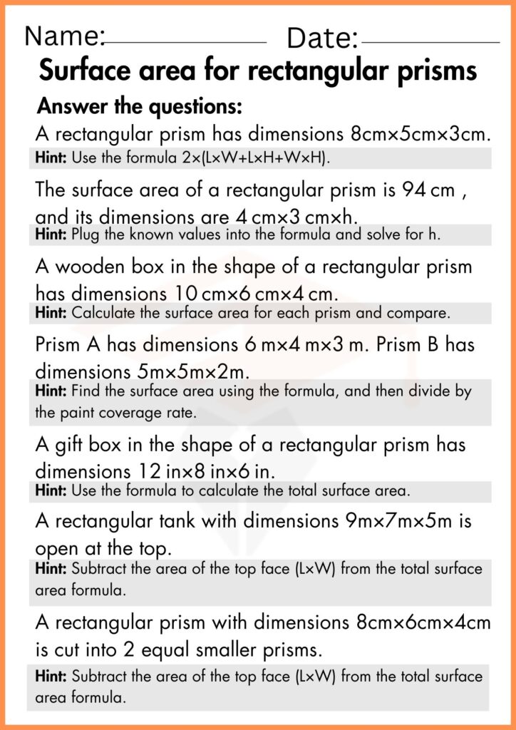 Image showing Surface area worksheets for rectangular prisms