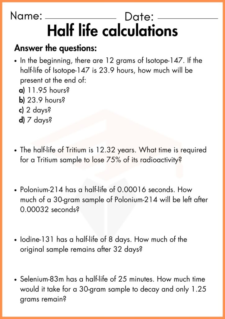 Image showing Half life Calculations worksheets