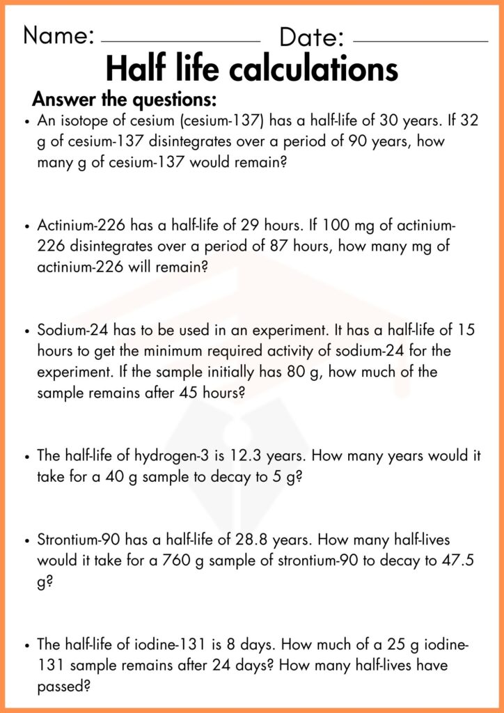 Image showing Half life Calculations worksheets