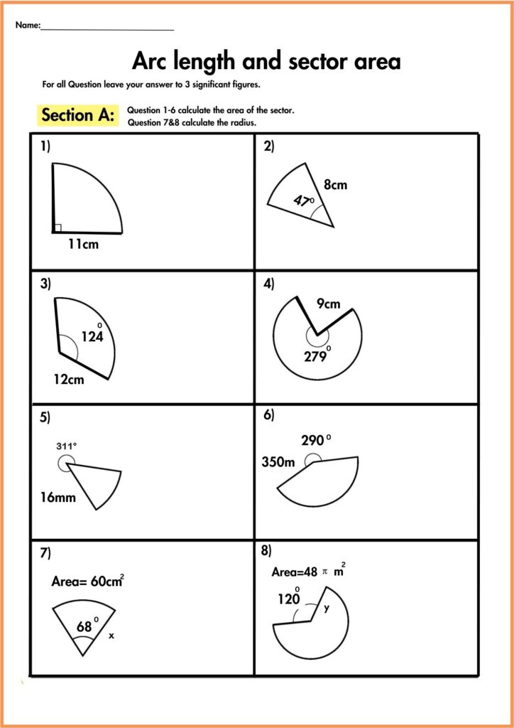 Image showing 
Arc length and sector area  worksheet 1