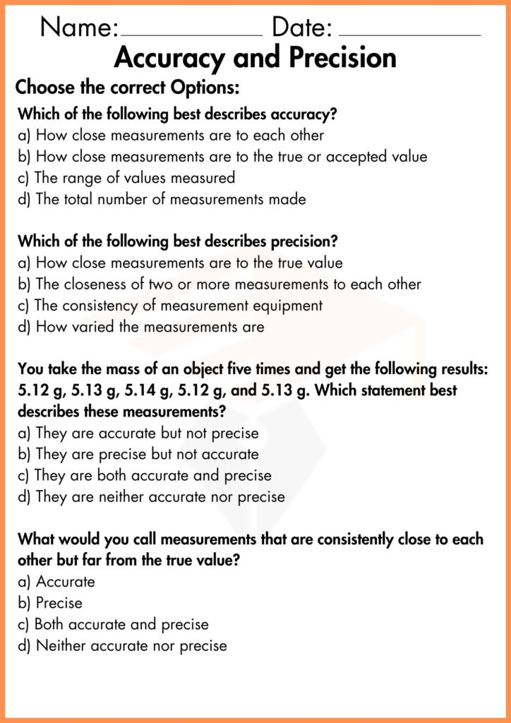 Image showing Choose the correct Options_ accuracy and precision worksheet  1