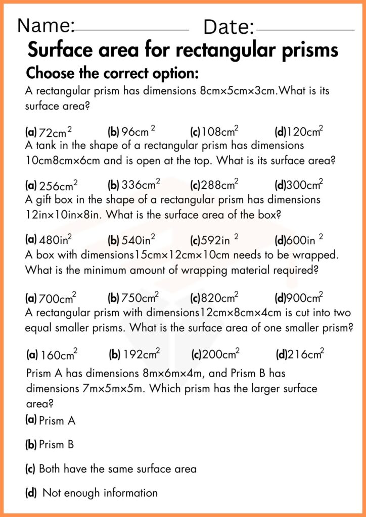 Image showing Surface area worksheets for rectangular prisms