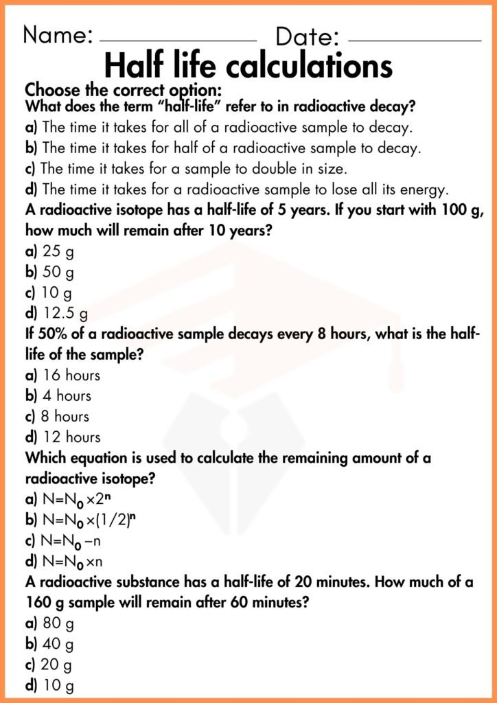 Image showing Half life Calculations worksheets