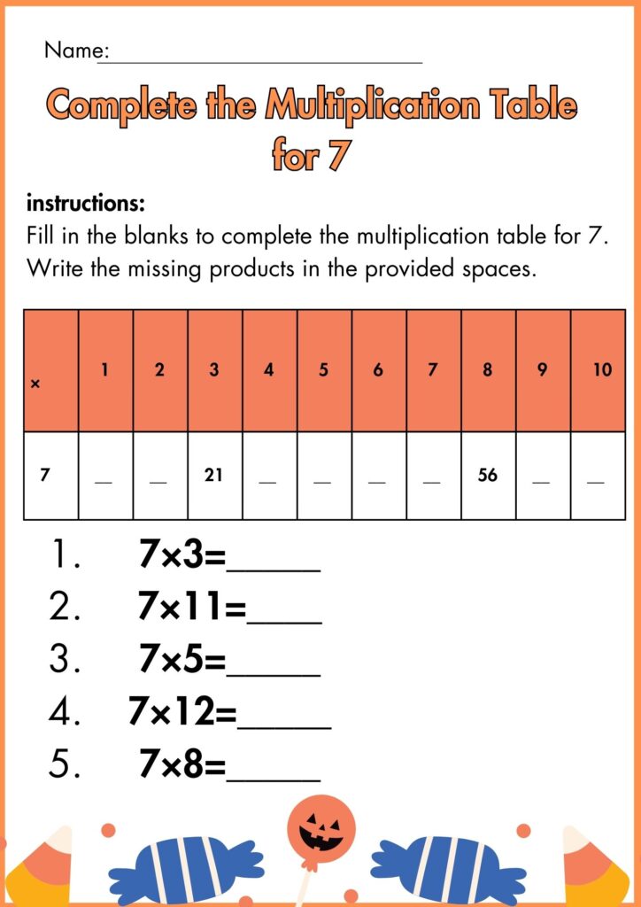 Image showing Multiply by 7 worksheets