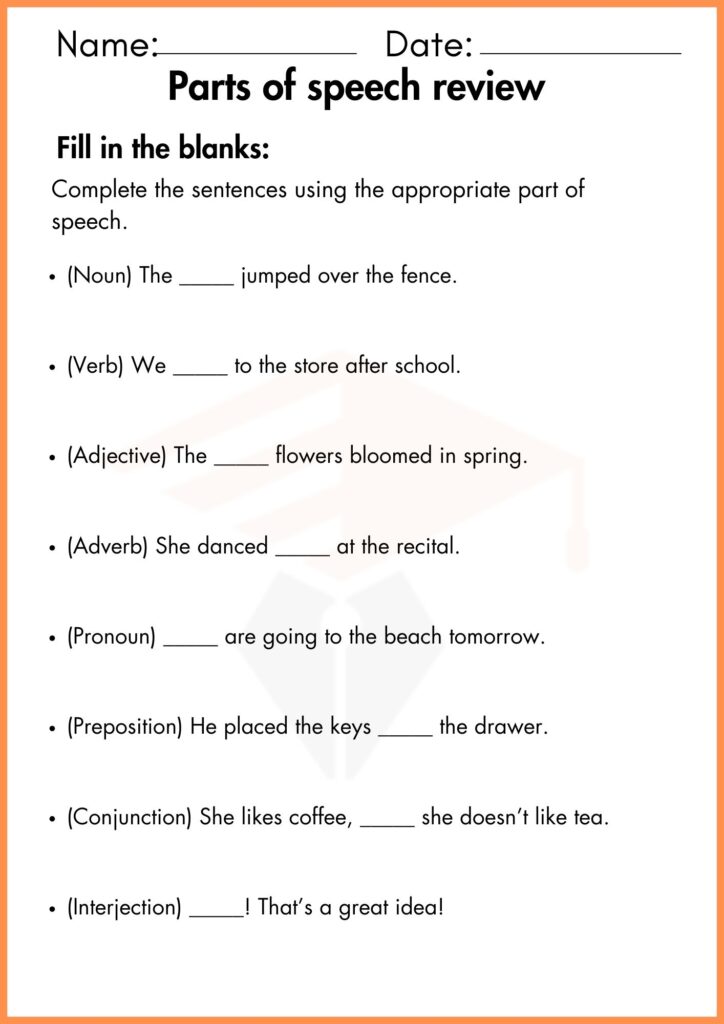 Image showing Parts of speech review worksheet