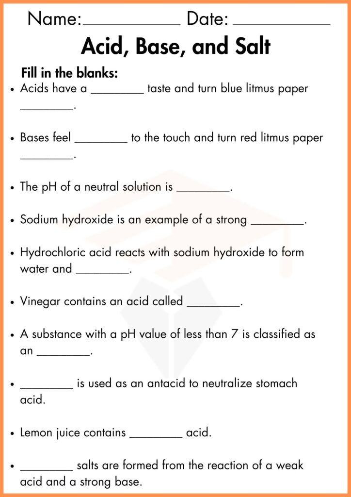 image showingn Fill in the blanks acid base salt worksheet 1