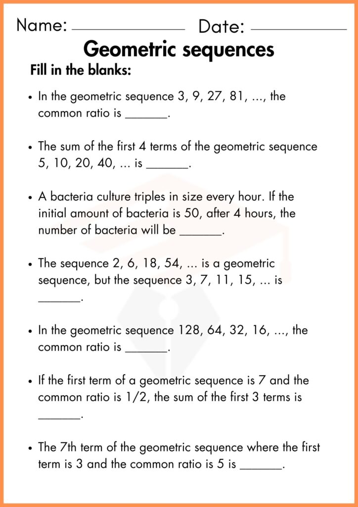 Image showing Geometric sequences worksheets