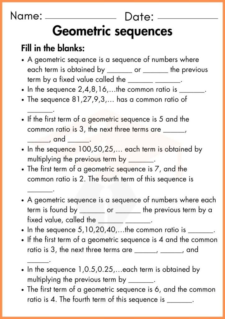 Image showing Geometric sequences worksheets