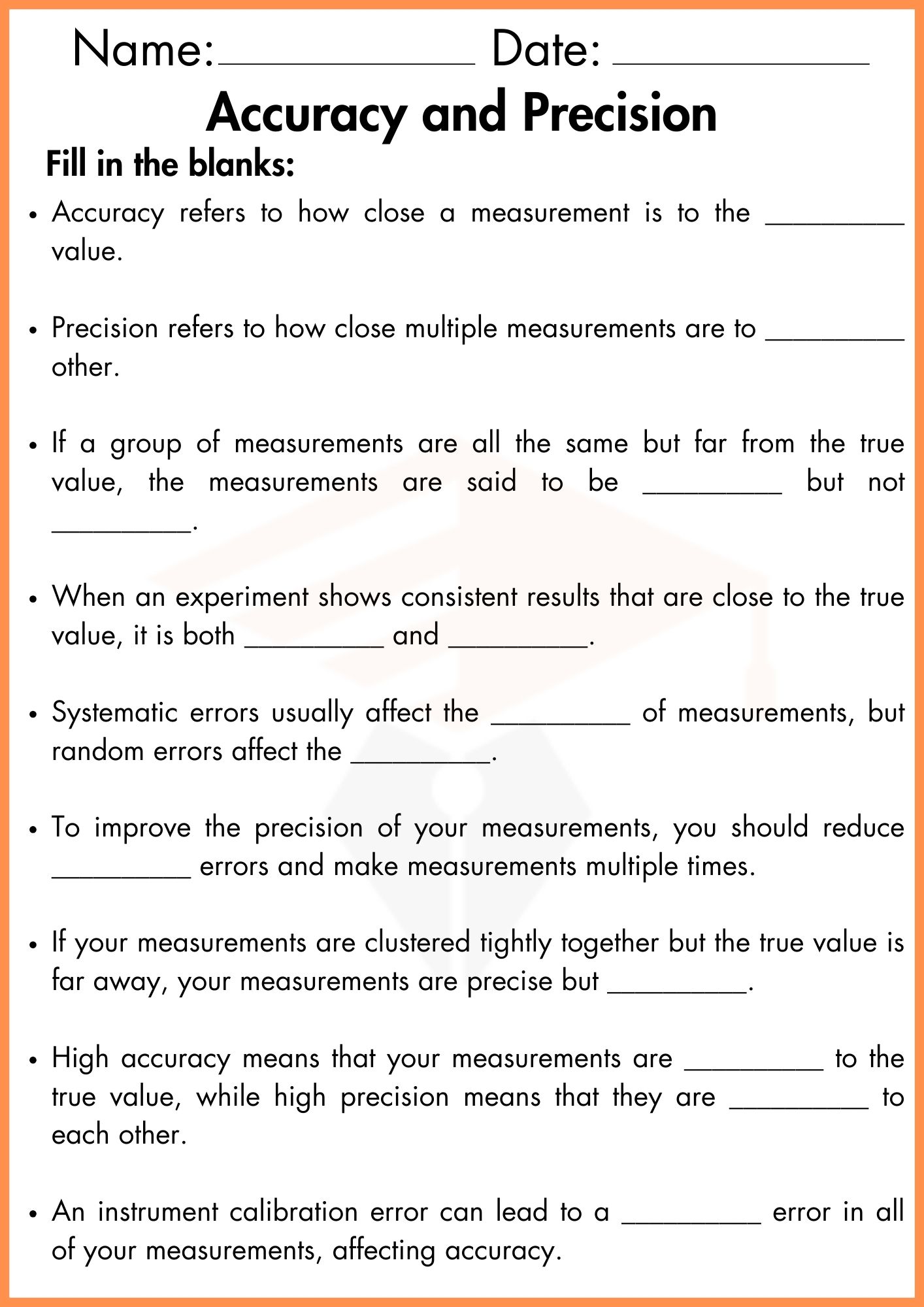 Accuracy and Precision Worksheet