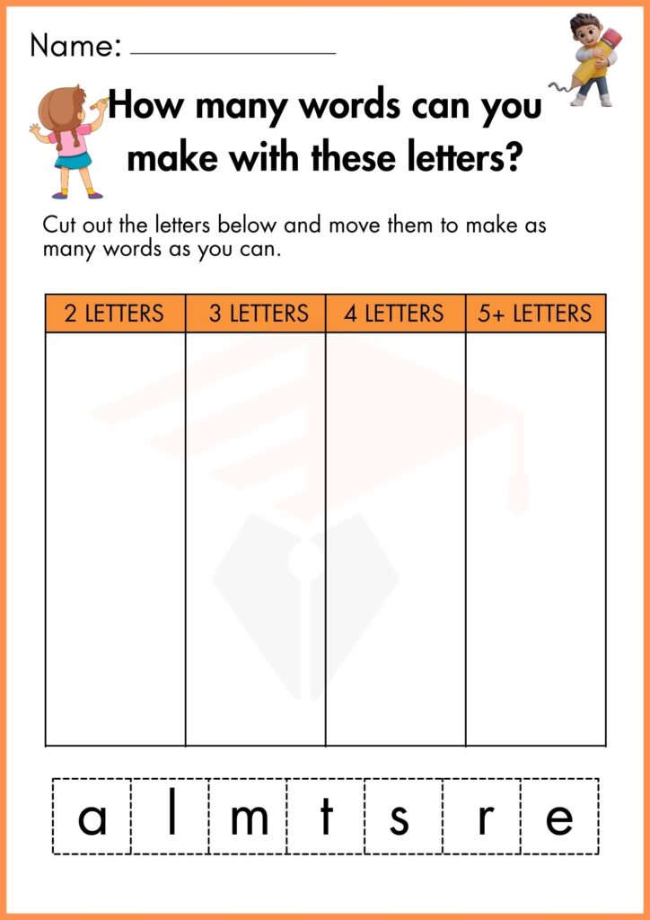 Image showing How many words can you make with these letters worksheets