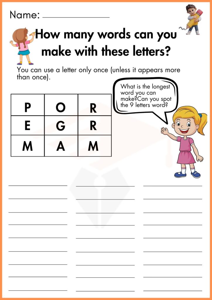 Image showing How many words can you make with these letters worksheets