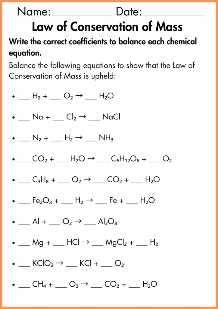 image showing Law of Conservation of Mass worksheet 1