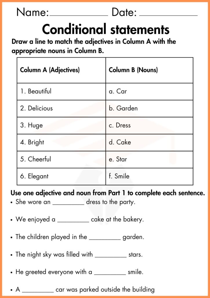 image showing Match table  conditional statements worksheet 3