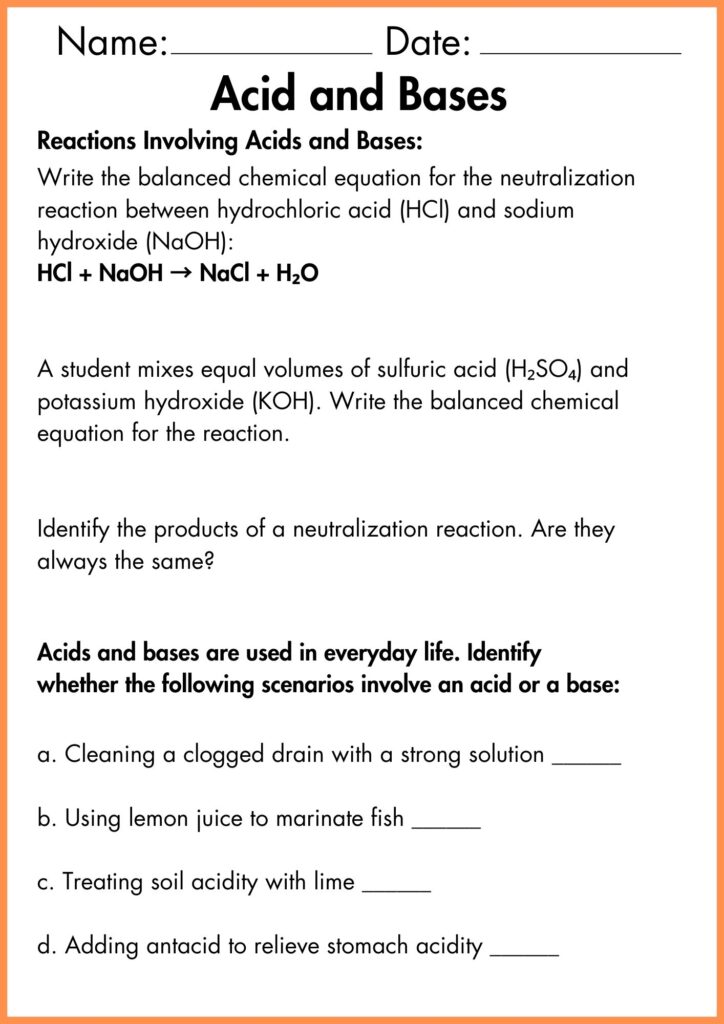 image showing Reactions involving acid bases worksheet 4