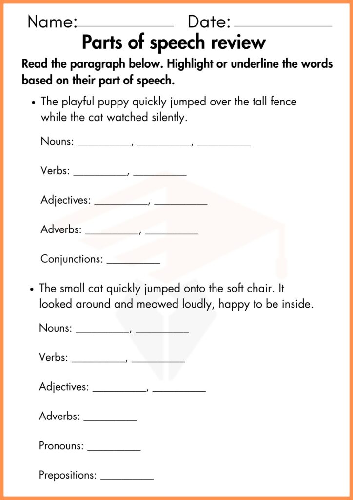 Image showing Parts of Speech review worksheets