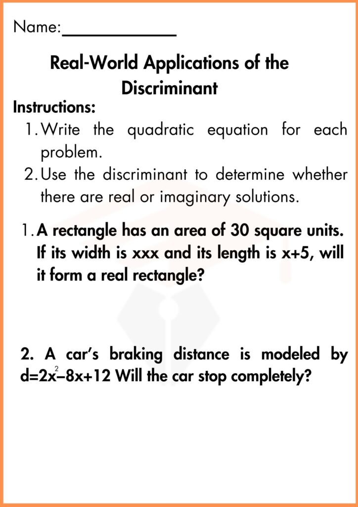 Image showing Discriminant worksheets