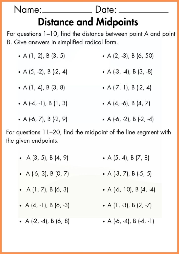 image showing Solve equations  distance and midpoint worksheet 1