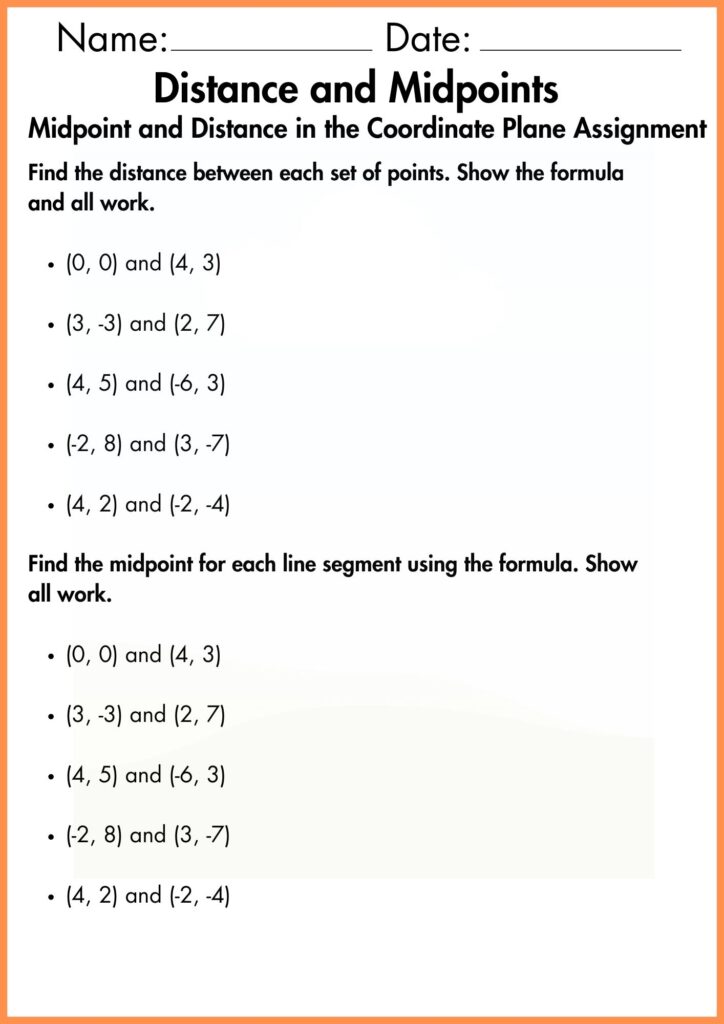  image showing Solve equations  distance and midpoint worksheet  2
