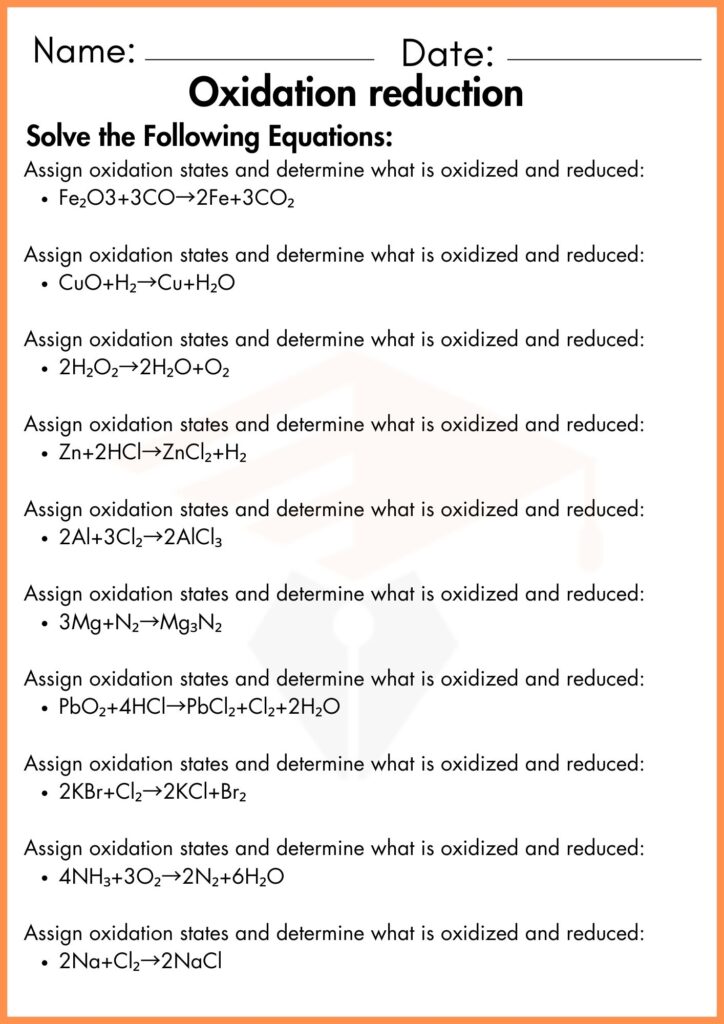 image showing 
Solve the Following Equations Oxidation reduction worksheet 4