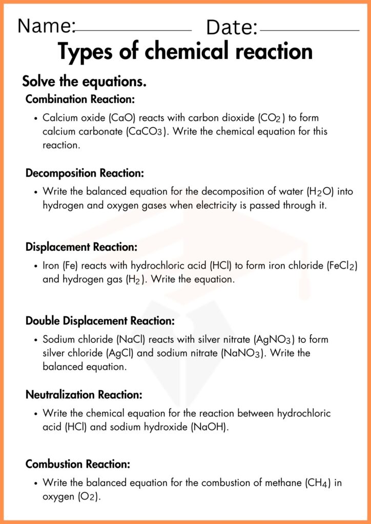 Image showing Types of chemical reaction worksheets