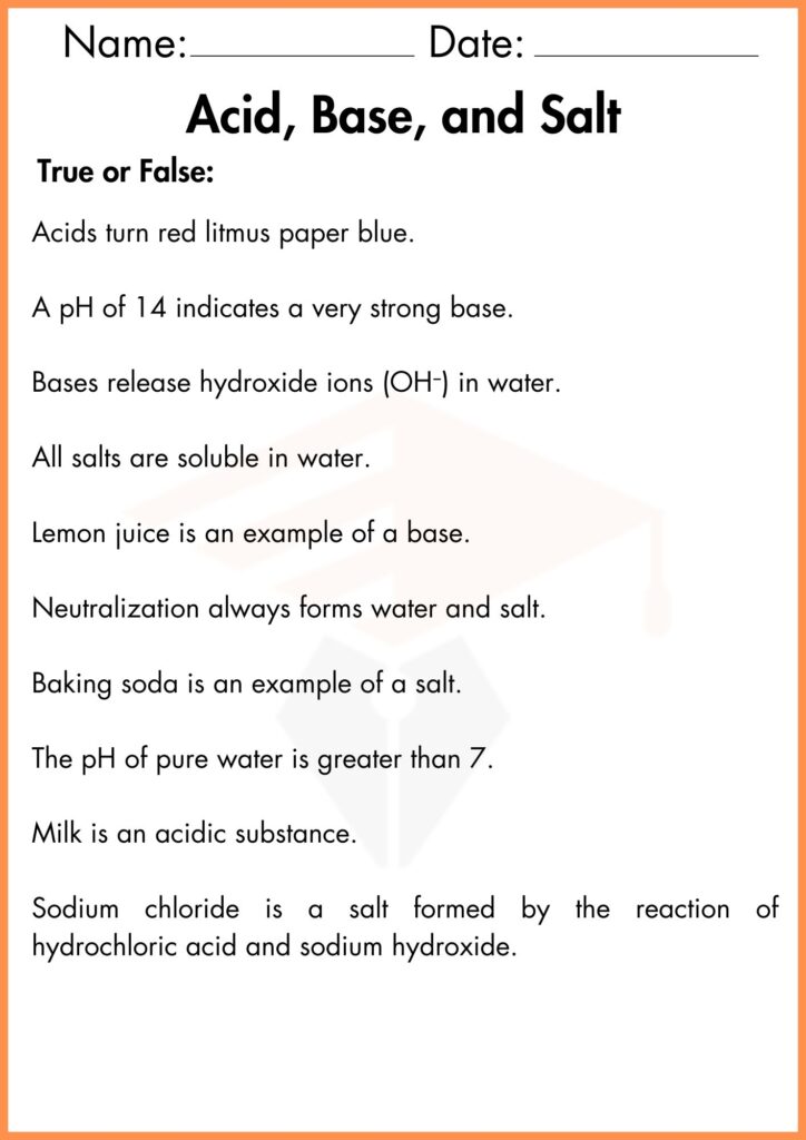 image showing True or false acid base salt worksheet 4