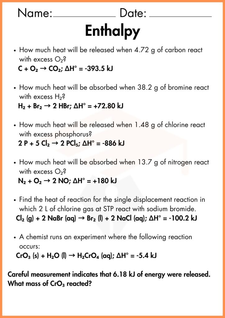 image showing answer the questions enthalpy worksheet 1