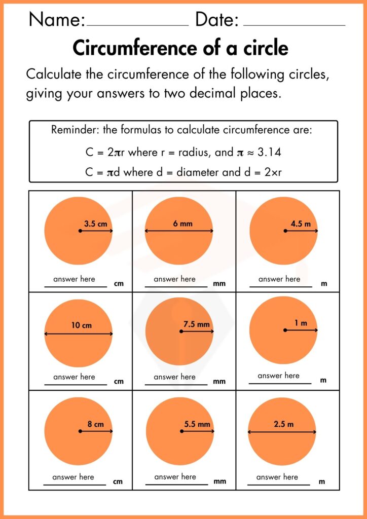  image showing calculate the circumference of a circle worksheet 2