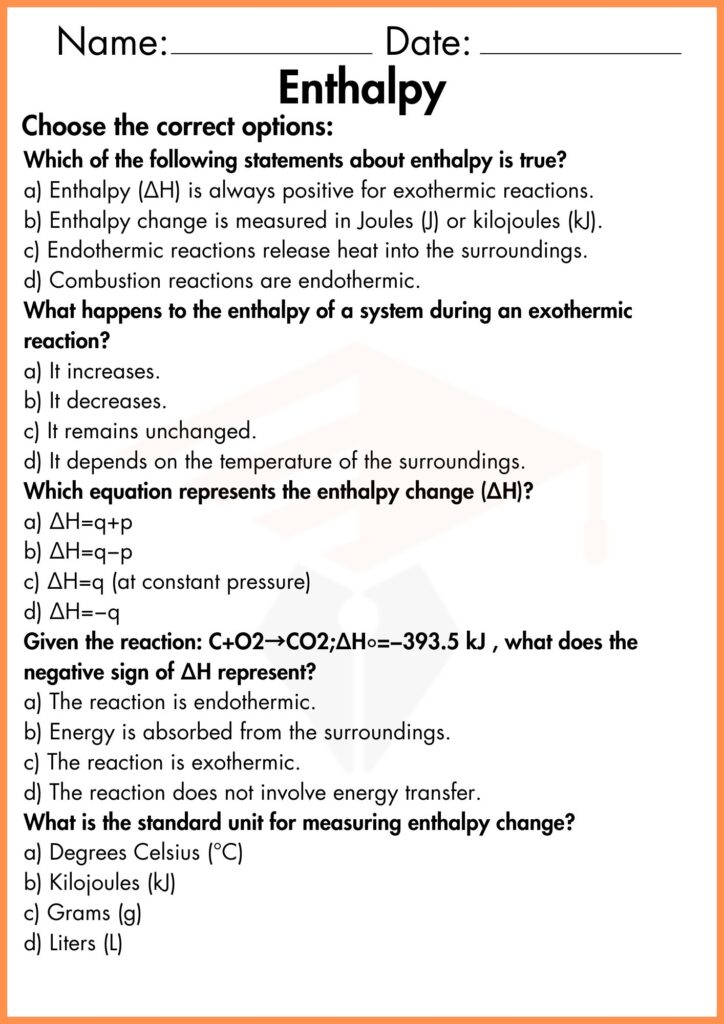 image showing choose the correct options enthalpy worksheet 4