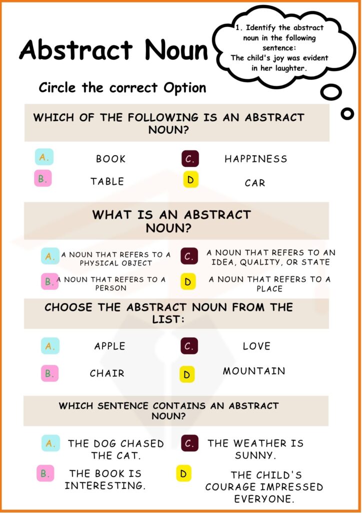 image showing circle the abstract noun worksheets 4