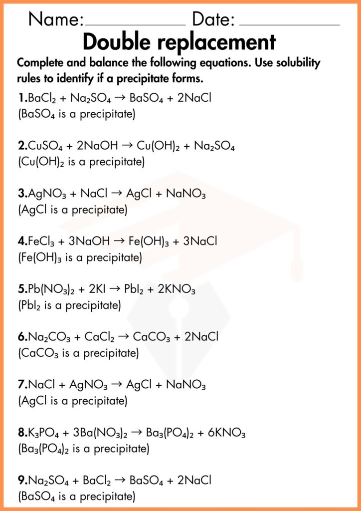 image showing complete the equations double replacement worksheet 4
