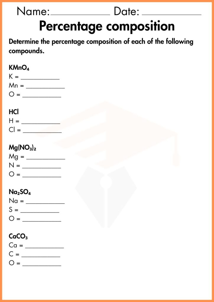 image showing 
determine the following Percentage composition worksheet 1