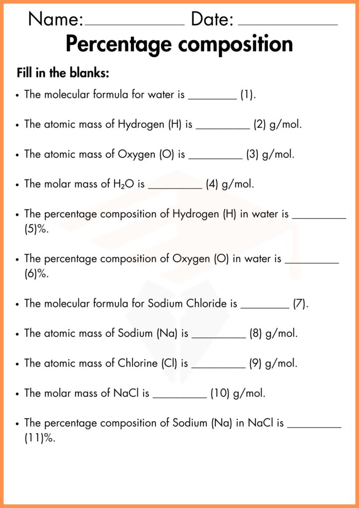image showing 
fill in the blanks Percentage composition worksheet 4