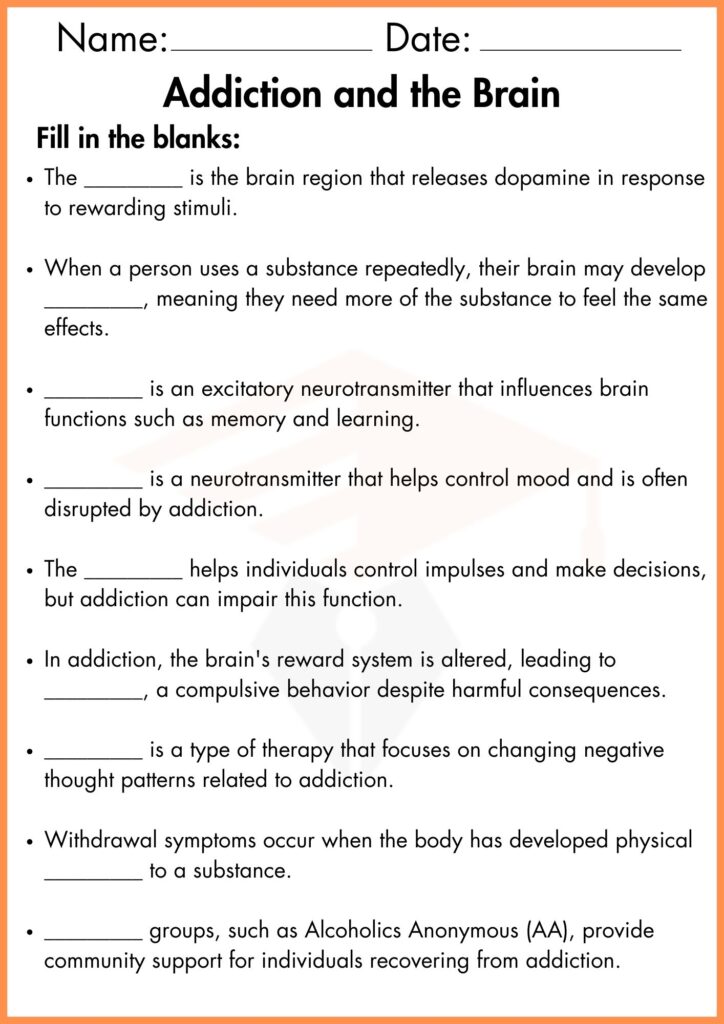 image showing fill in the blanks addiction and the brain worksheet  4