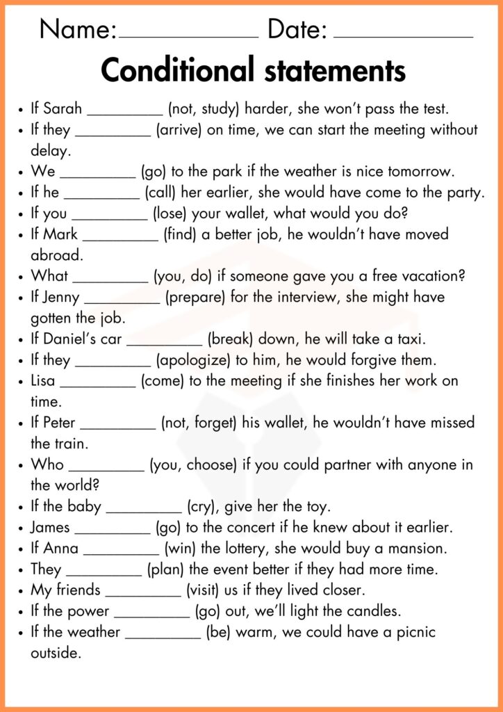 image showing fill in the blanks conditional statements worksheet 1