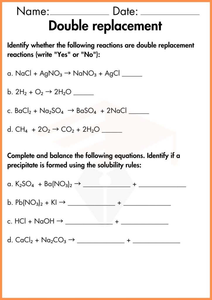 image showing  identify the followings double replacement worksheet 1