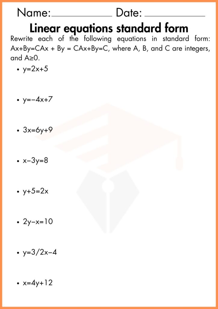 image showing linear equations standard form worksheet 4