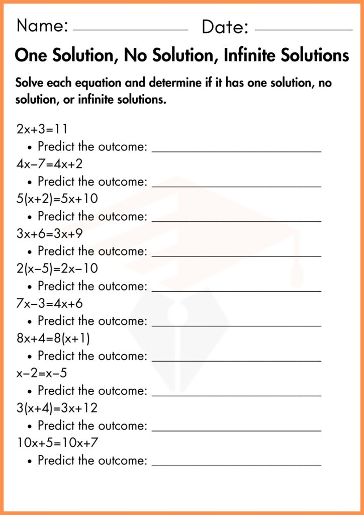 image showing solve One solution no solution infinite solutions worksheet 4