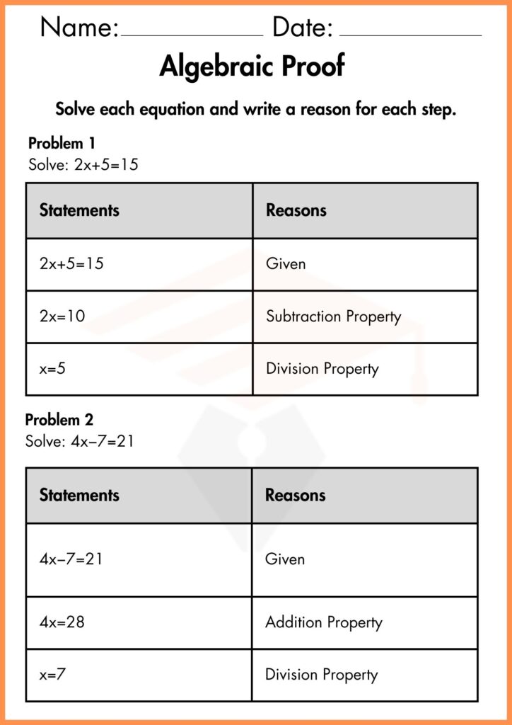 image showing solve algebraic proof worksheet 3