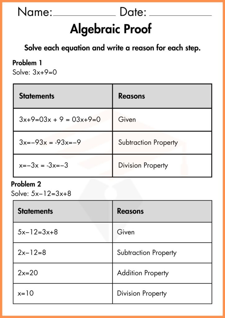 image showing solve algebraic proof worksheet 4