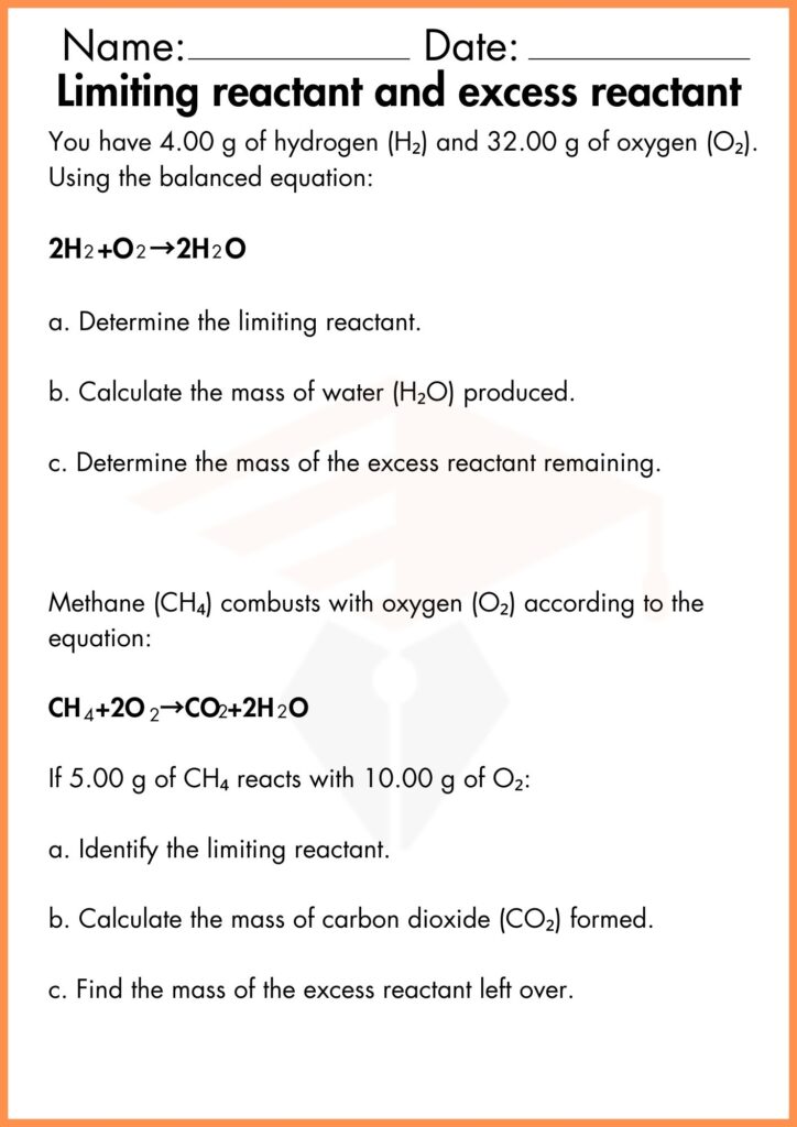 image showing using balance equations limiting reactant and excess reactant worksheet 1