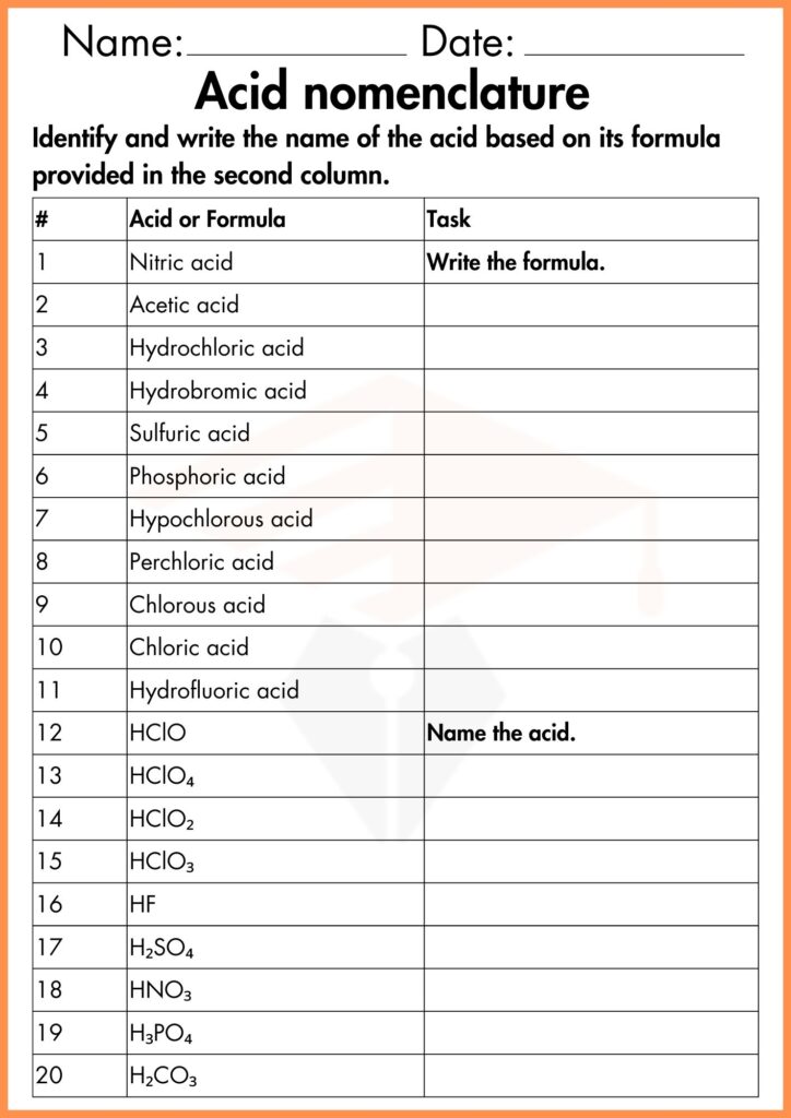 image showing write formula acid nomenclature worksheet 1