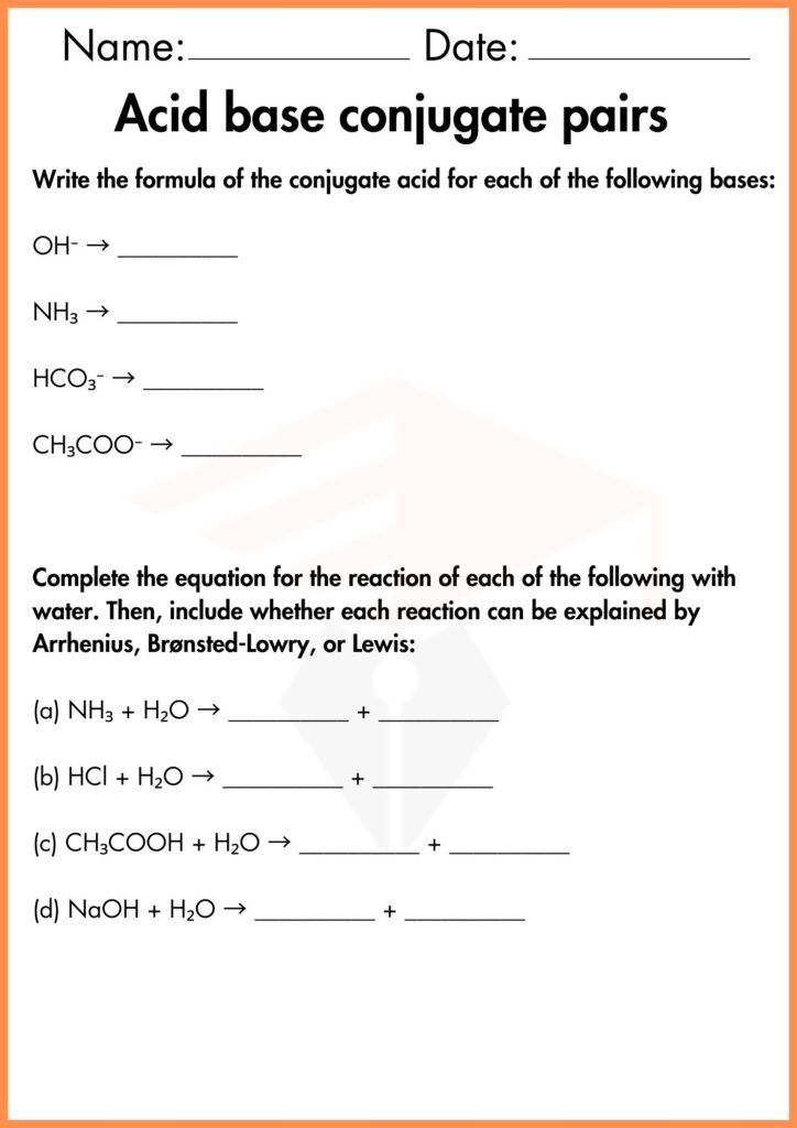 image showing write the formulas acid base conjugate pairs worksheet 2