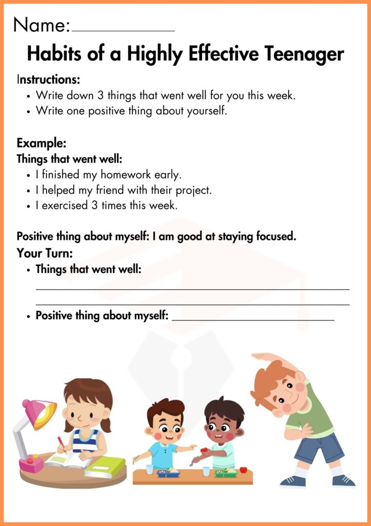 writing habits of a image showing highly effective teenager worksheets 3