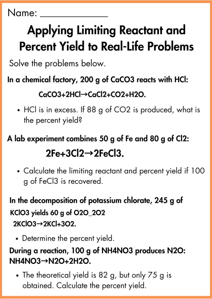 Image showing Limiting Reactant and Percent Yield worksheets