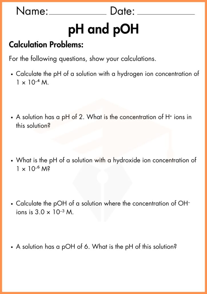 image showing Calculate  Problems ph and poh worksheet 3