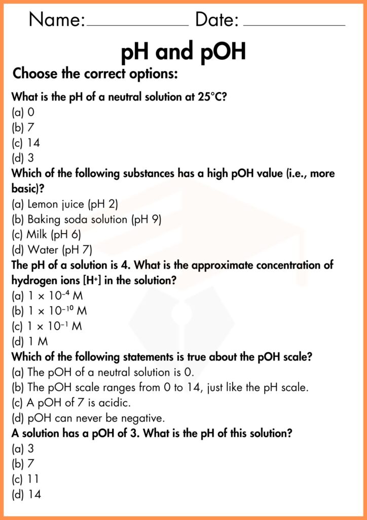 imgae showing Choose the correct options_ ph and poh worksheet 1