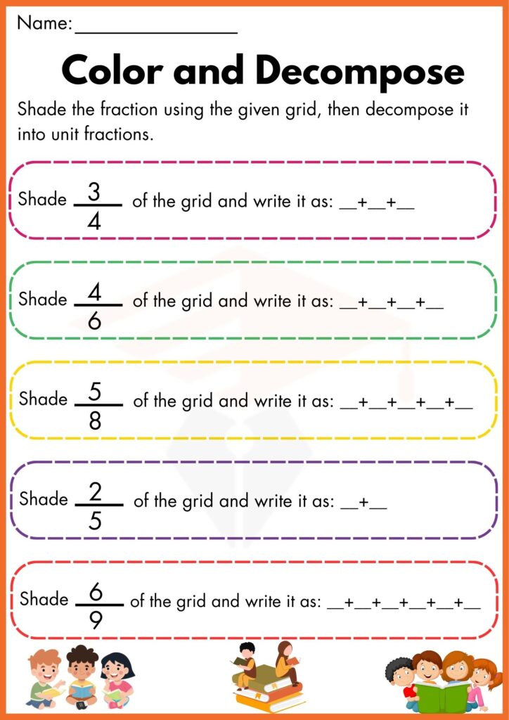 Image showing Decomposing fractions worksheets